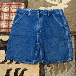 Carhart men’s blue Jean cargo shorts waist 36 inseam 9”